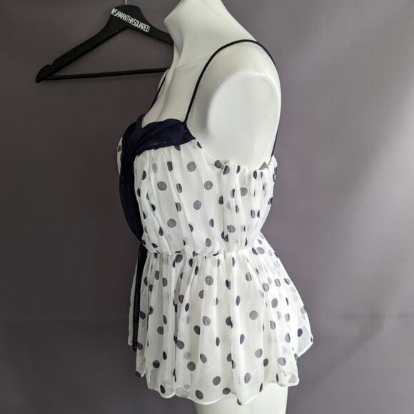 Girl from Saroy Polkadot Chiffon Blouse Cami Top White & Navy Sz 2 - Picture 5 of 7